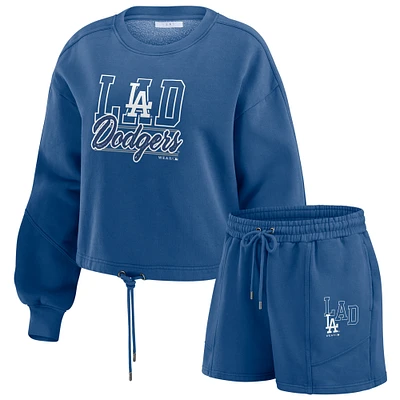 Women's WEAR by Erin Andrews  Royal Los Angeles Dodgers Washed Fleece Sweatshirt & Shorts Lounge Set