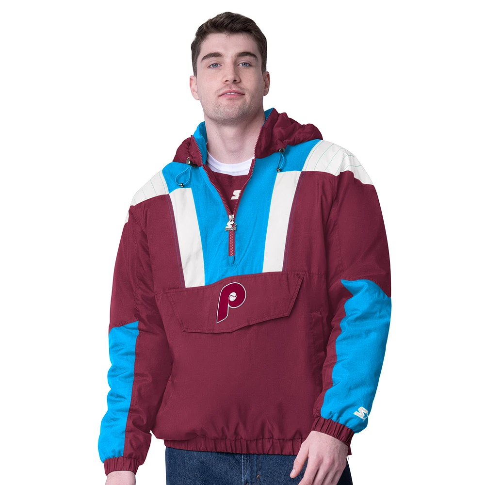 Men's Starter  Burgundy Philadelphia Phillies Cooperstown Collection Charger Half-Zip Jacket