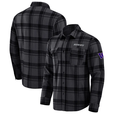 Men's Darius Rucker Collection by Fanatics Black Washington Huskies Relaxed Fit Plaid Button-Up Shirt