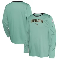 Youth Jordan Brand  Mint Charlotte Hornets 2024/25 City Edition Pregame Performance Long Sleeve Shooting T-Shirt