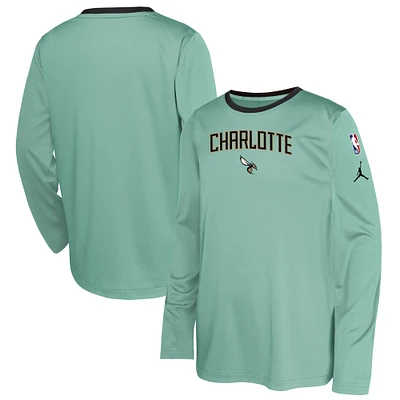 Youth Jordan Brand  Mint Charlotte Hornets 2024/25 City Edition Pregame Performance Long Sleeve Shooting T-Shirt