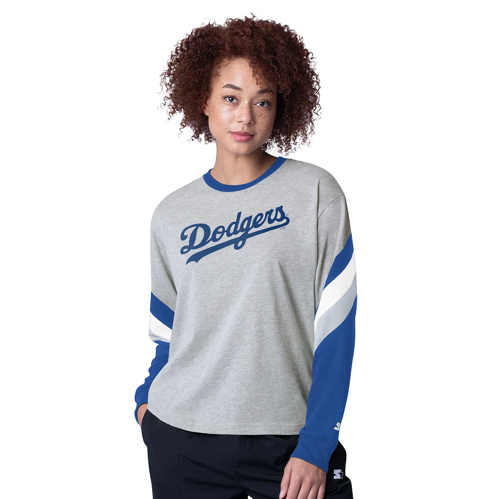 Women's Starter Heather Gray Los Angeles Dodgers Triple A Fashion Color Block Long Sleeve Top