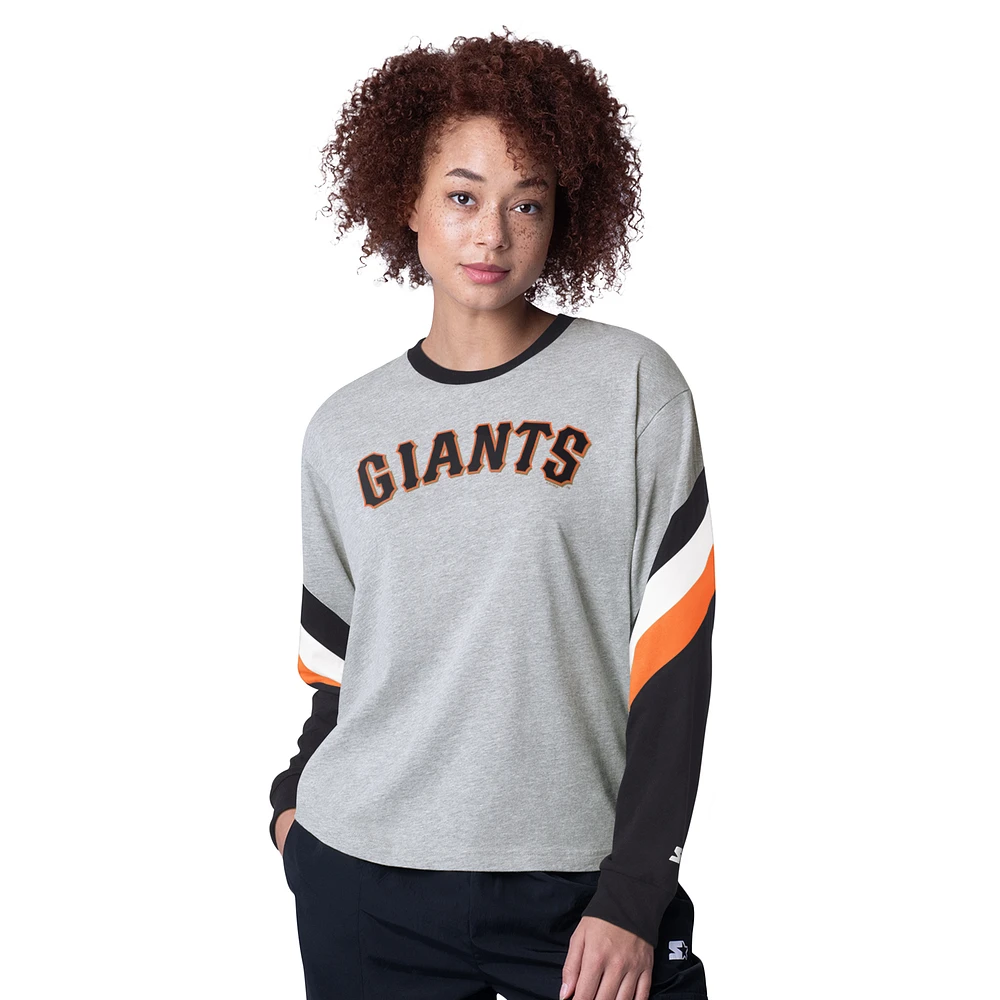 Women's Starter Heather Gray San Francisco Giants Triple A Fashion Color Block Long Sleeve Top