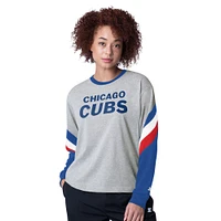 Women's Starter Heather Gray Chicago Cubs Triple A Fashion Color Block Long Sleeve Top