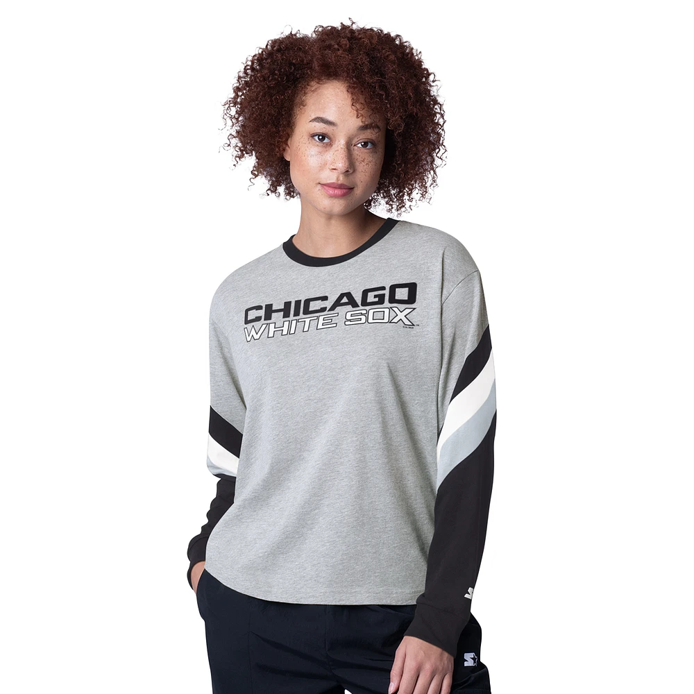 Women's Starter Heather Gray Chicago White Sox Triple A Fashion Color Block Long Sleeve Top