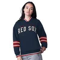 Women's Starter Navy Boston Red Sox Wild Card Oversized Pullover Sweatshirt