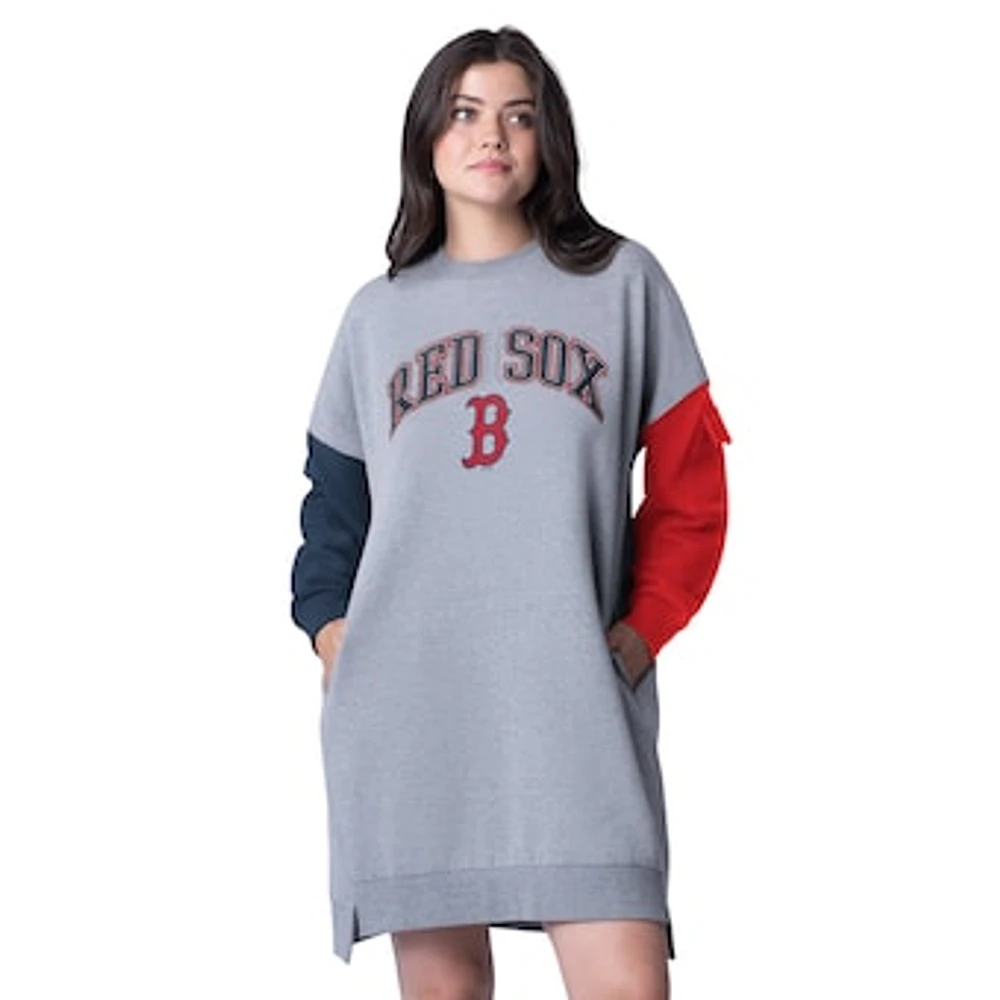 Women's G-III 4Her by Carl Banks Heather Gray Boston Red Sox Free Ball Long Sleeve Sneaker Dress