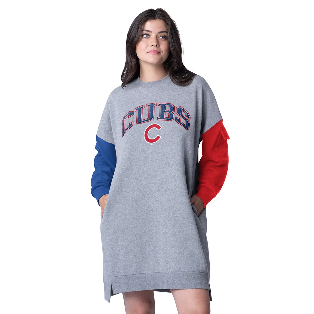 Women's G-III 4Her by Carl Banks Heather Gray Chicago Cubs Free Ball Long Sleeve Sneaker Dress