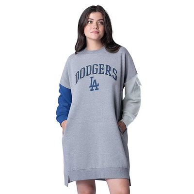 Women's G-III 4Her by Carl Banks Heather Gray Los Angeles Dodgers Free Ball Long Sleeve Sneaker Dress