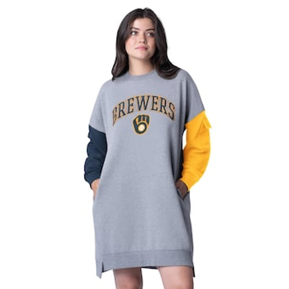 Women's G-III 4Her by Carl Banks Heather Gray Milwaukee Brewers Free Ball Long Sleeve Sneaker Dress