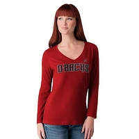 Women's G-III 4Her by Carl Banks Red Arizona Diamondbacks Post Season Long Sleeve V-Neck T-Shirt