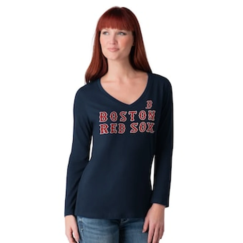 Women's G-III 4Her by Carl Banks Red Boston Sox Post Season Long Sleeve V-Neck T-Shirt