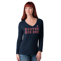 Women's G-III 4Her by Carl Banks Red Boston Sox Post Season Long Sleeve V-Neck T-Shirt