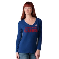 Women's G-III 4Her by Carl Banks Royal Chicago Cubs Post Season Long Sleeve V-Neck T-Shirt