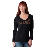 Women's G-III 4Her by Carl Banks Black San Francisco Giants Post Season Long Sleeve V-Neck T-Shirt