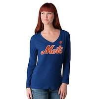 Women's G-III 4Her by Carl Banks Royal New York Mets Post Season Long Sleeve V-Neck T-Shirt