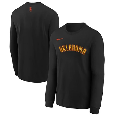 Youth Nike  Black Oklahoma City Thunder 2024/25 Edition Wordmark Performance Long Sleeve T-Shirt