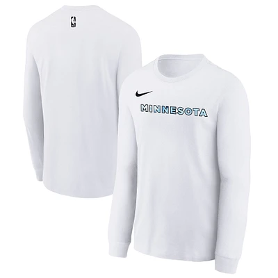 Youth Nike  White Minnesota Timberwolves 2024/25 City Edition Wordmark Performance Long Sleeve T-Shirt