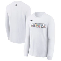 Youth Nike  White Denver Nuggets 2024/25 City Edition Wordmark Performance Long Sleeve T-Shirt