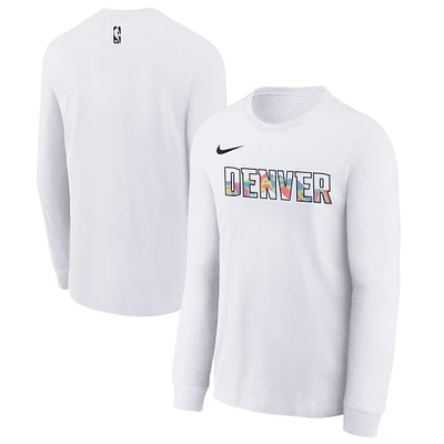 Youth Nike  White Denver Nuggets 2024/25 City Edition Wordmark Performance Long Sleeve T-Shirt