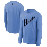 Youth Nike  Light Blue Atlanta Hawks 2024/25 City Edition Wordmark Performance Long Sleeve T-Shirt