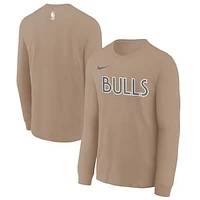 Youth Nike  Tan Chicago Bulls 2024/25 City Edition Wordmark Performance Long Sleeve T-Shirt