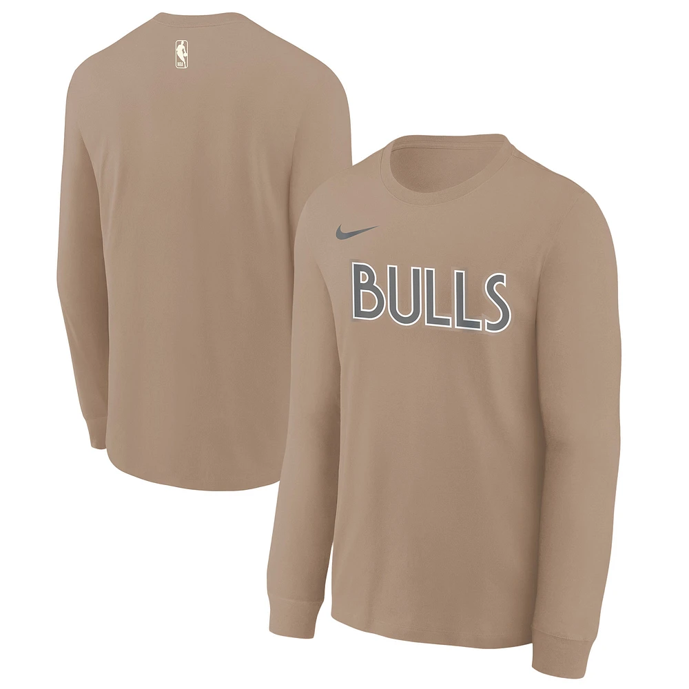 Youth Nike  Tan Chicago Bulls 2024/25 City Edition Wordmark Performance Long Sleeve T-Shirt