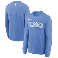 Youth Nike  Light Blue Cleveland Cavaliers 2024/25 City Edition Wordmark Performance Long Sleeve T-Shirt