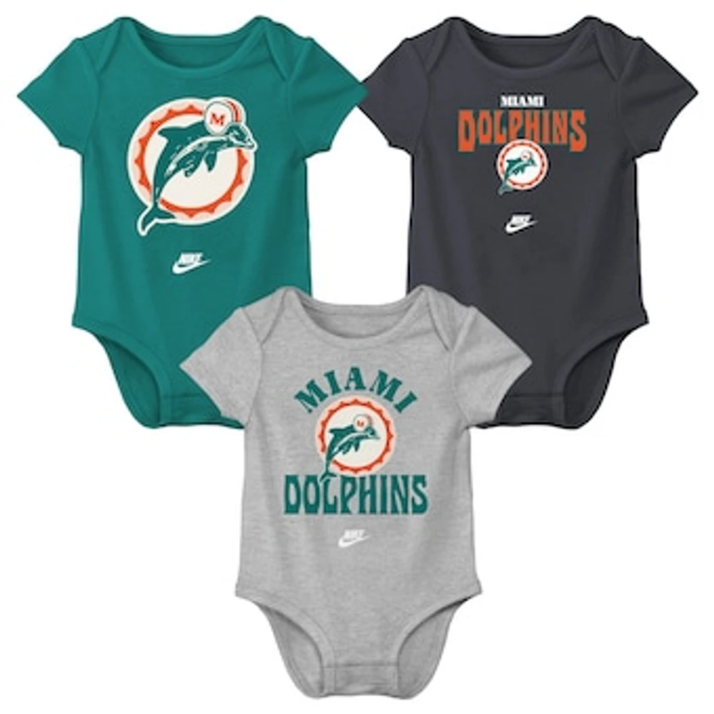 Newborn & Infant Nike  Miami Dolphins Rewind Bodysuit Three-Pack