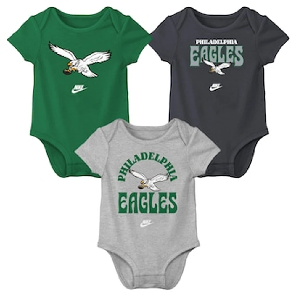 Newborn & Infant Nike  Philadelphia Eagles Rewind Bodysuit Three-Pack