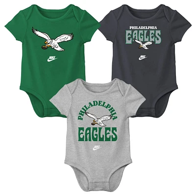 Newborn & Infant Nike  Philadelphia Eagles Rewind Bodysuit Three-Pack