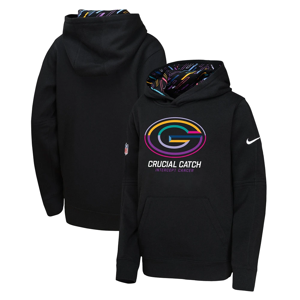 Youth Nike  Black Green Bay Packers 2024 NFL Crucial Catch Pullover Hoodie