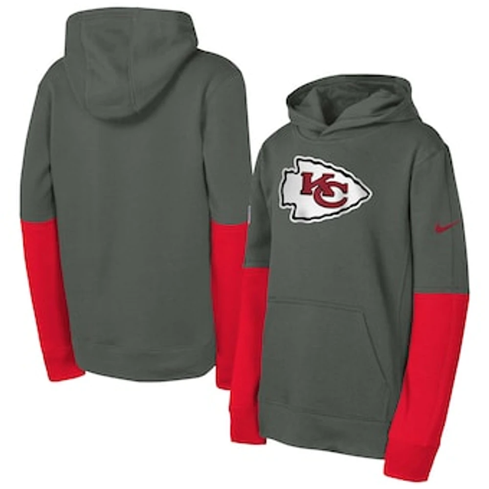 Youth Nike Anthracite Kansas City Chiefs Club Pullover Hoodie