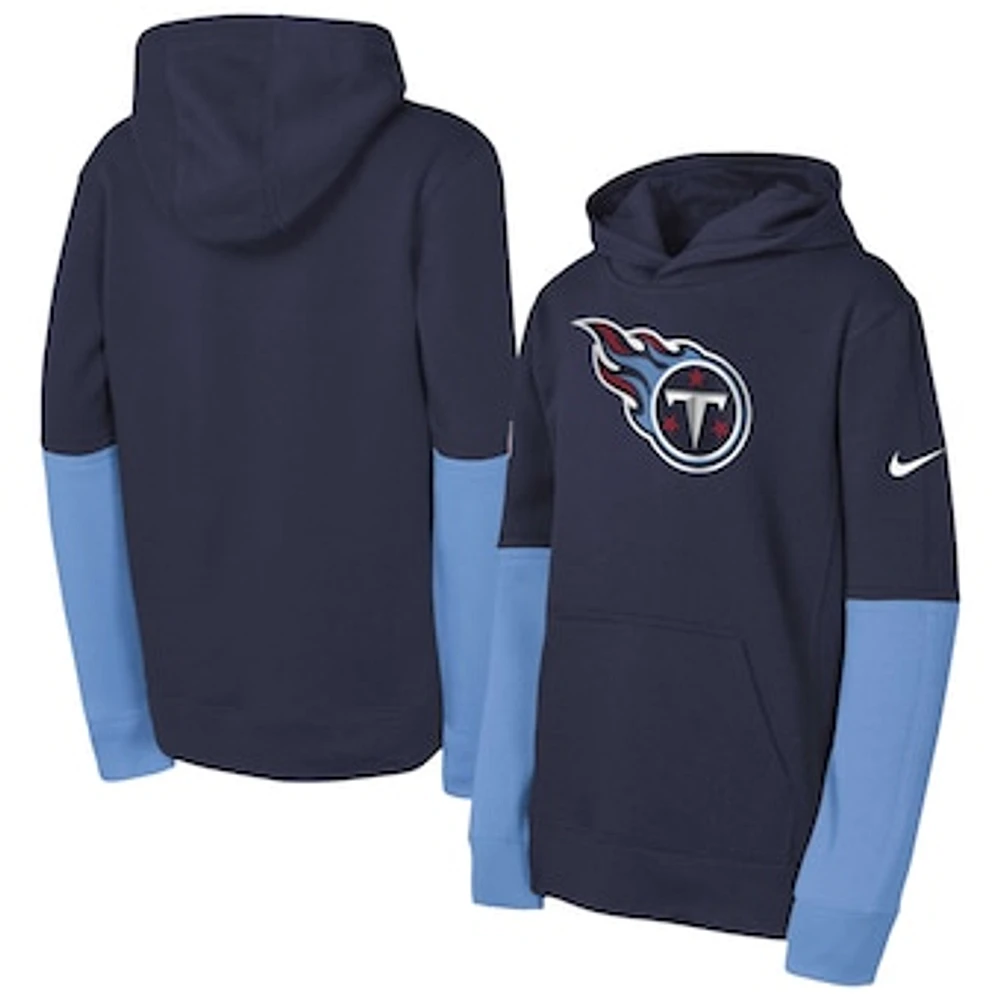 Youth Nike  Navy Tennessee Titans Club Pullover Hoodie