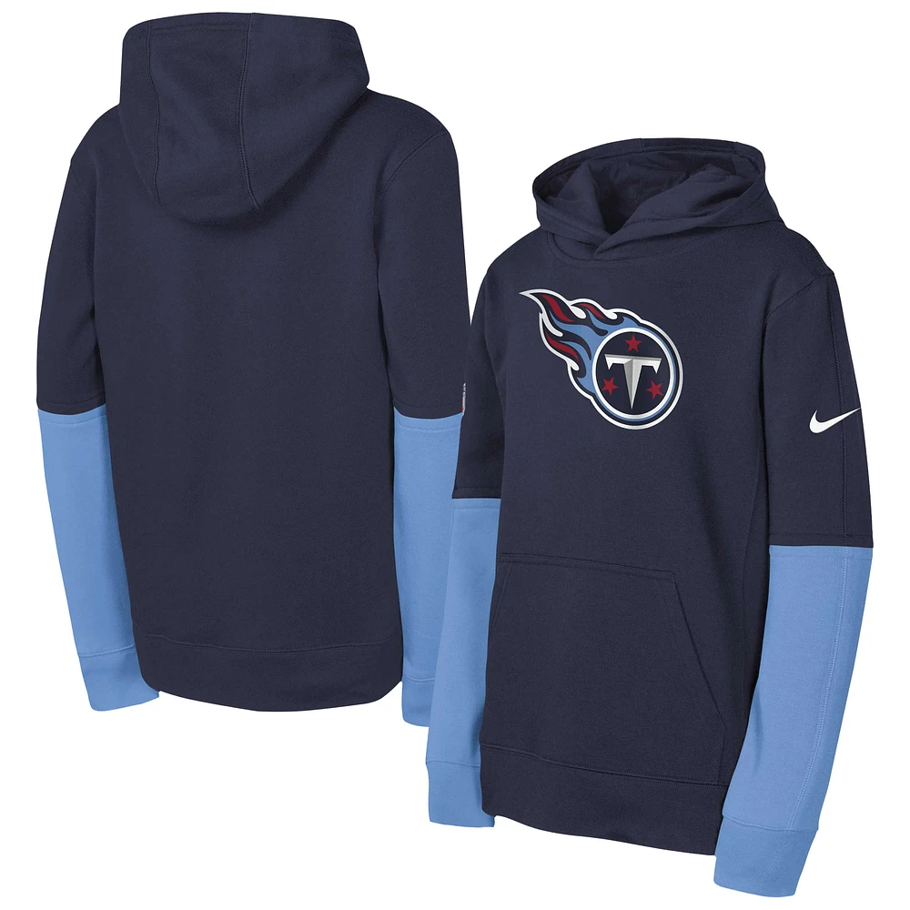 Youth Nike  Navy Tennessee Titans Club Pullover Hoodie