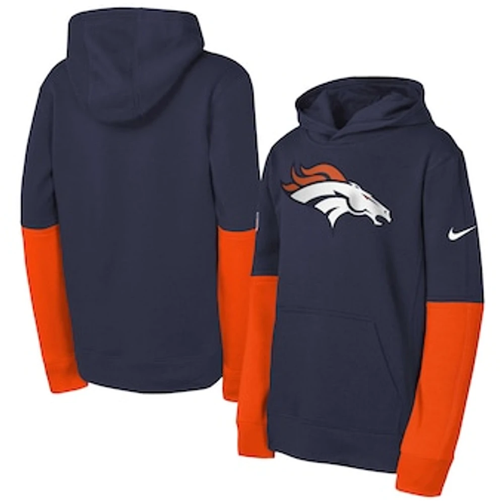 Youth Nike  Navy Denver Broncos Club Pullover Hoodie