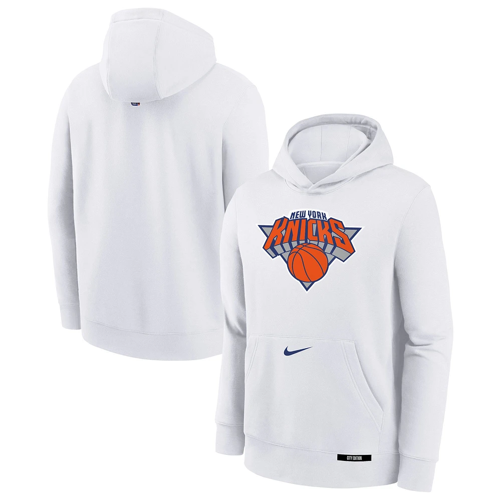 Youth Nike  White New York Knicks 2024/25 City Edition Club Fleece Pullover Hoodie