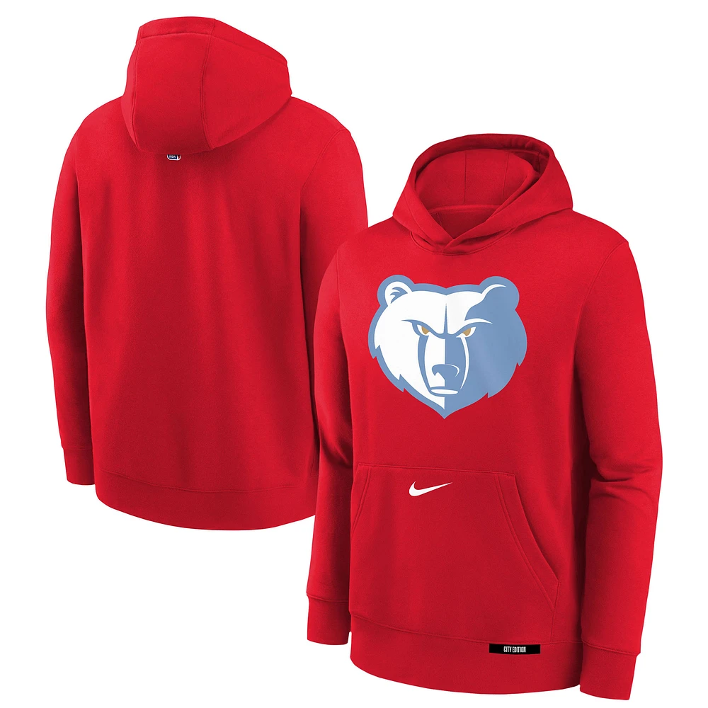 Youth Nike  Red Memphis Grizzlies 2024/25 City Edition Club Fleece Pullover Hoodie