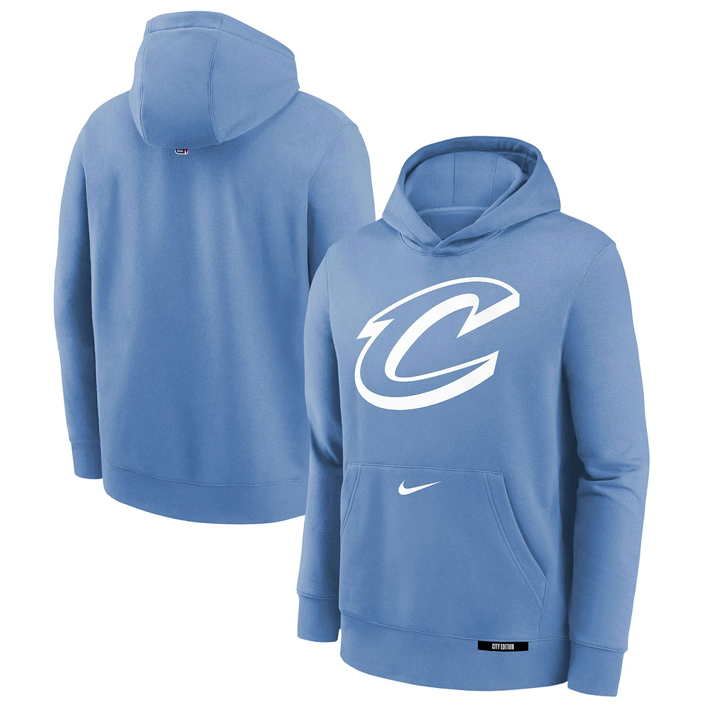 Youth Nike  Light Blue Cleveland Cavaliers 2024/25 City Edition Club Fleece Pullover Hoodie