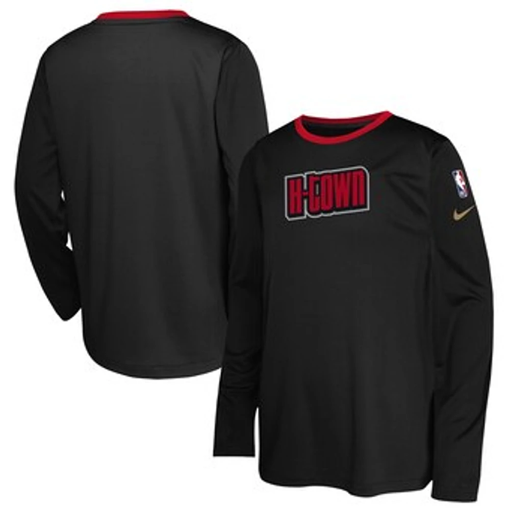 Youth Nike  Black Houston Rockets 2024/25 City Edition Pregame Performance Long Sleeve Shooting T-Shirt