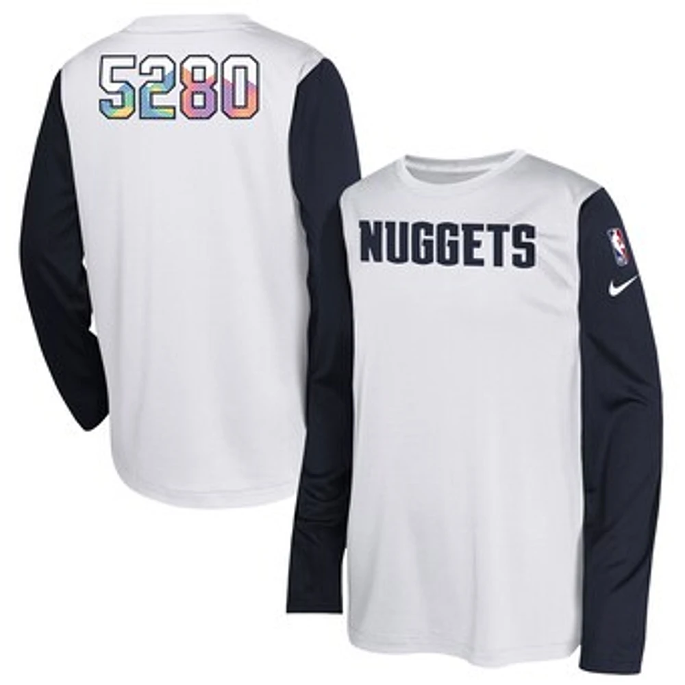 Youth Nike  White Denver Nuggets 2024/25 City Edition Pregame Performance Long Sleeve Shooting T-Shirt