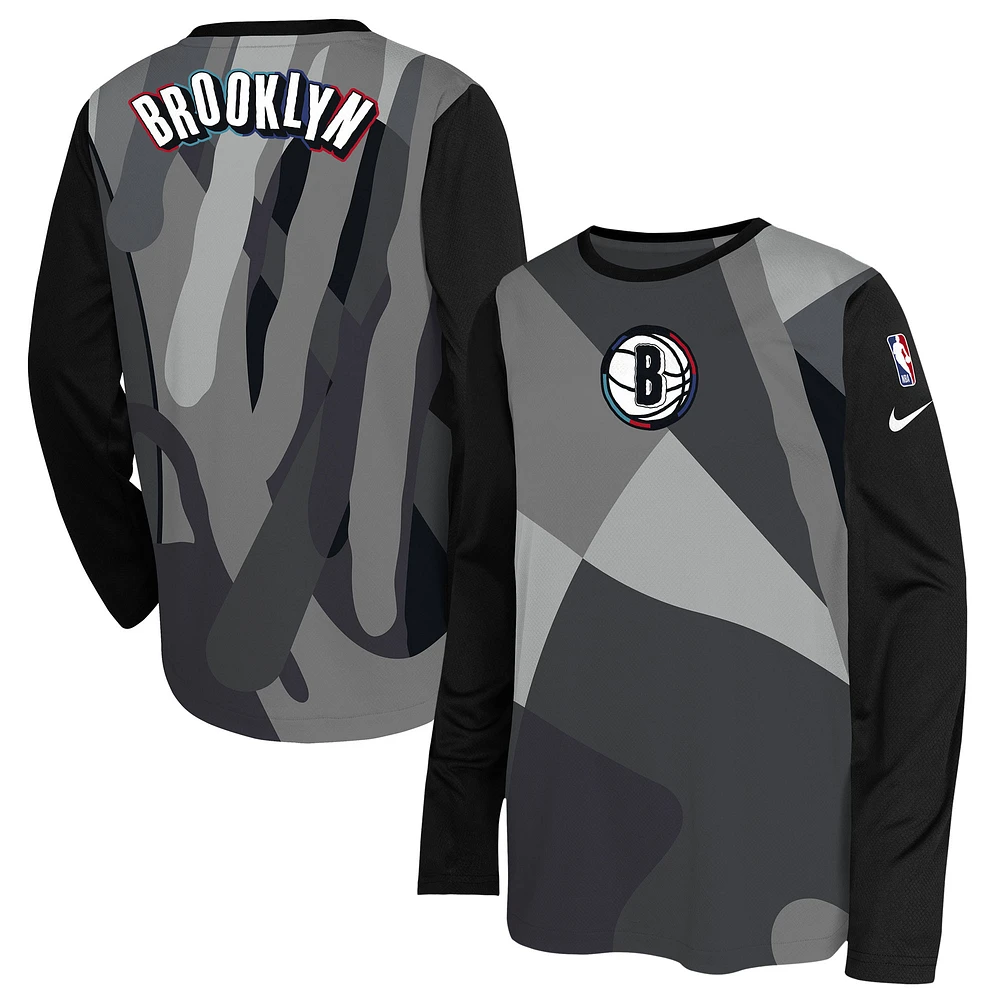 Youth Nike  Gray Brooklyn Nets 2024/25 City Edition Pregame Performance Long Sleeve Shooting T-Shirt