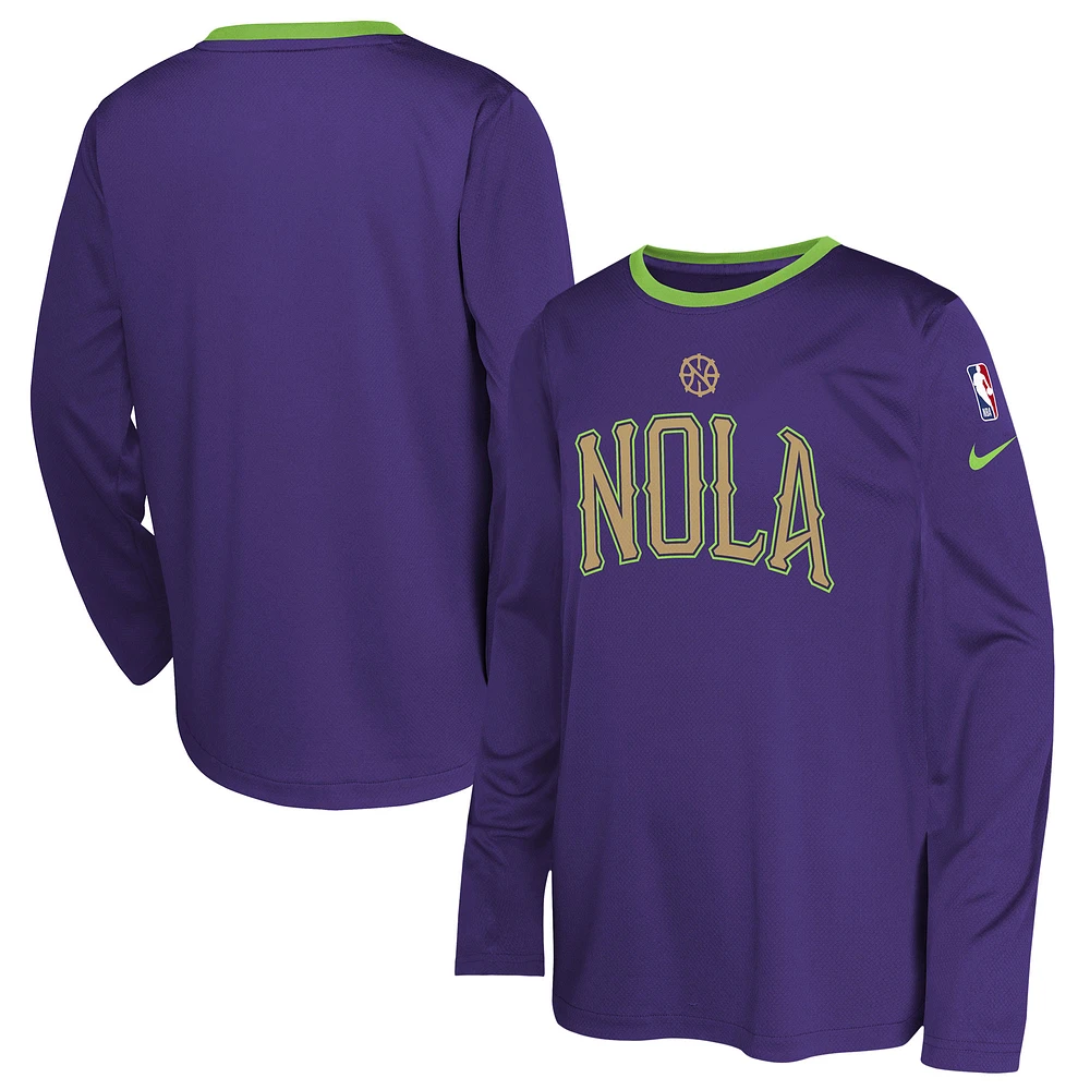 Youth Nike  Purple New Orleans Pelicans 2024/25 City Edition Pregame Performance Long Sleeve Shooting T-Shirt