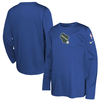 Youth Nike  Royal Milwaukee Bucks 2024/25 City Edition Pregame Performance Long Sleeve Shooting T-Shirt