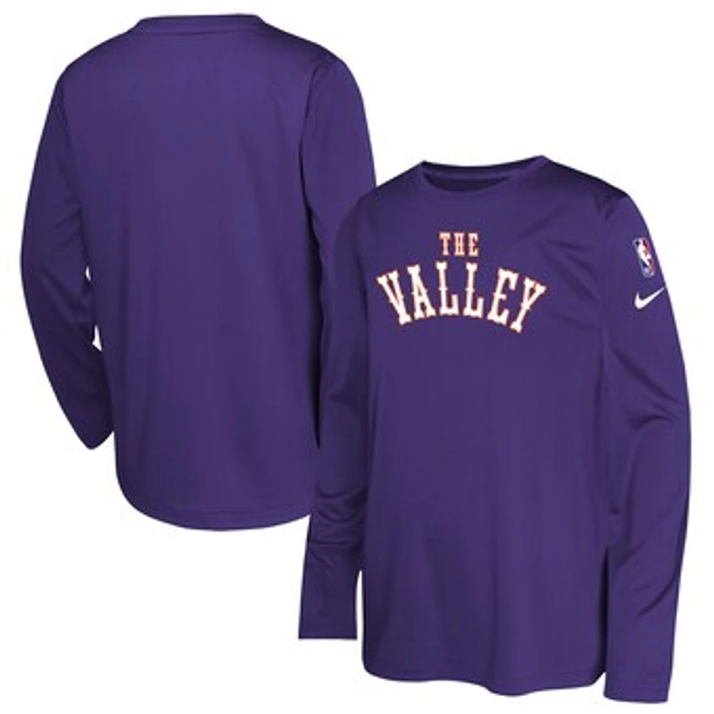 Youth Nike  Purple Phoenix Suns 2024/25 City Edition Pregame Performance Long Sleeve Shooting T-Shirt