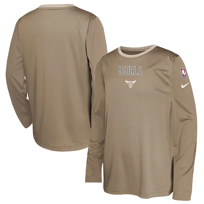 Youth Nike  Tan Chicago Bulls 2024/25 City Edition Pregame Performance Long Sleeve Shooting T-Shirt