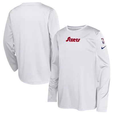 Youth Nike  White Philadelphia 76ers 2024/25 City Edition Pregame Performance Long Sleeve Shooting T-Shirt