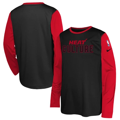 Youth Nike  Black Miami Heat 2024/25 City Edition Pregame Performance Long Sleeve Shooting T-Shirt