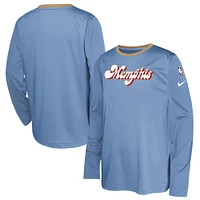 Youth Nike  Light Blue Memphis Grizzlies 2024/25 City Edition Pregame Performance Long Sleeve Shooting T-Shirt