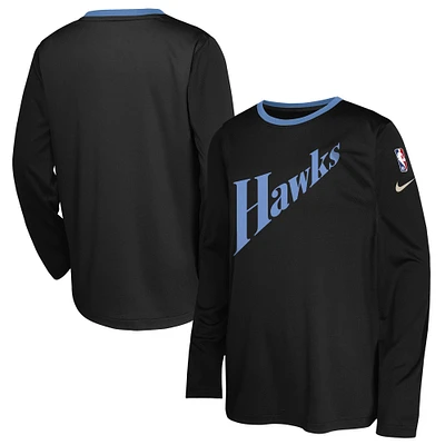 Youth Nike  Black Atlanta Hawks 2024/25 City Edition Pregame Performance Long Sleeve Shooting T-Shirt